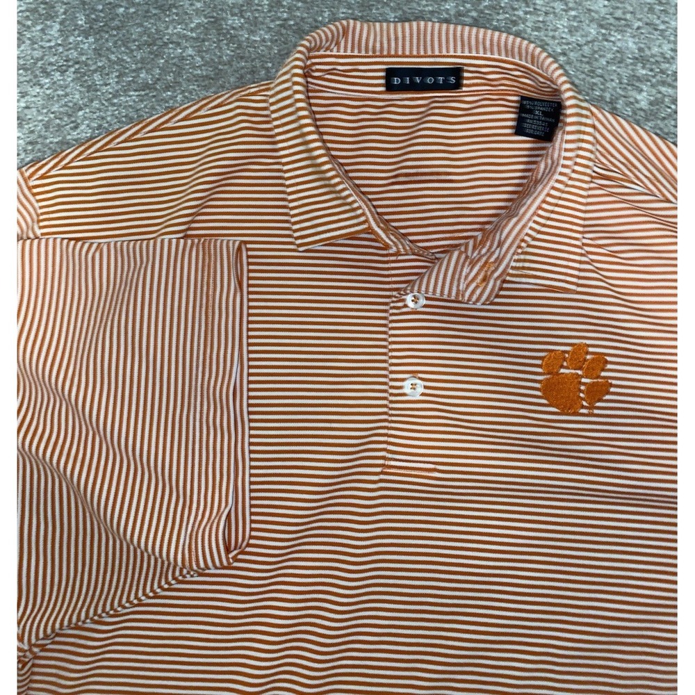 Clemson Tigers Divots Polo Shirt Orange Striped Men XLT Performance Cotton Blend